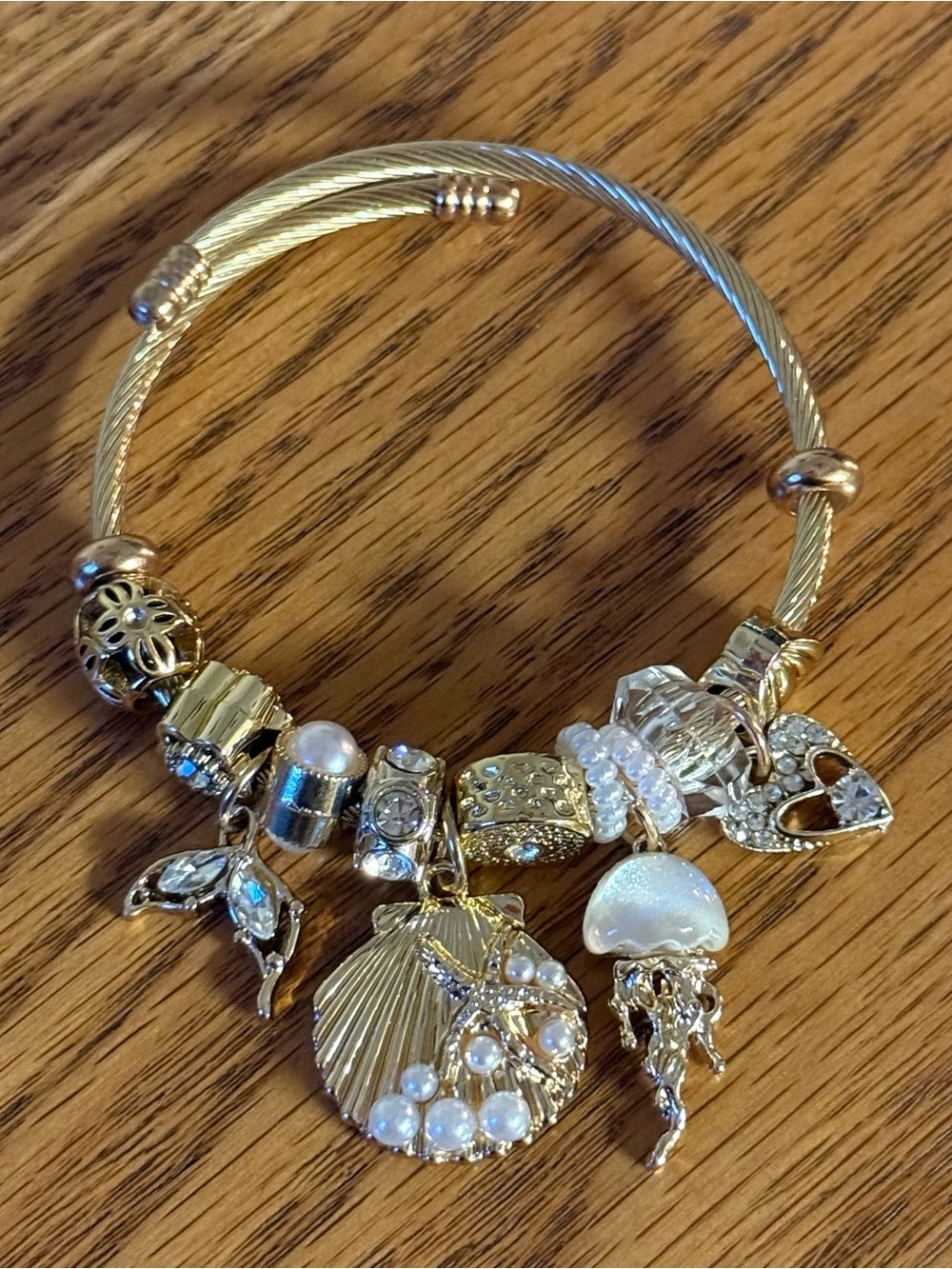 Gold-Tone Charm Bracelet with Pearl Shell & Jellyfish Charms